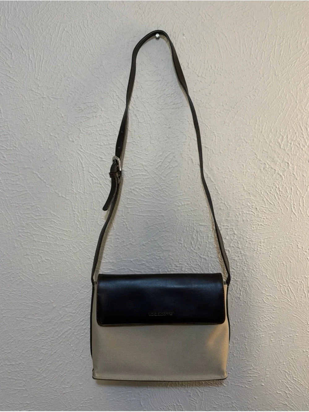 Leather Contrast Flap Crossbody Bag - Brown & Tan
